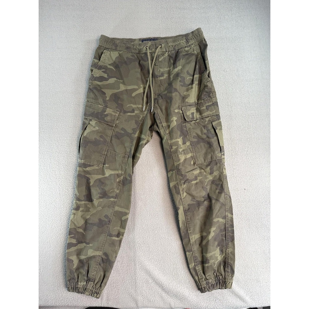 American Eagle Outfitters Camo Cargo Jogger Pants Mens Small Green Elastic Waist
